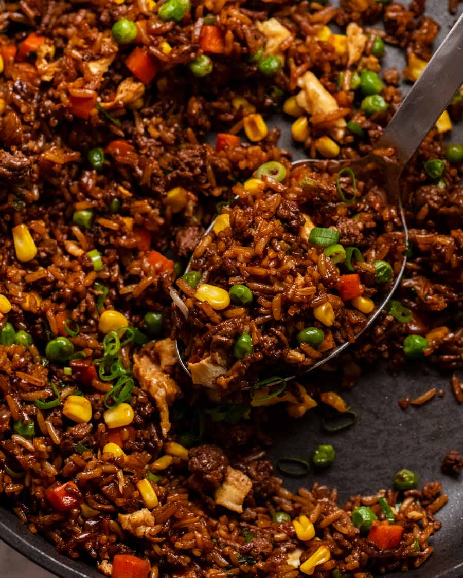 Close up of Beef fried rice