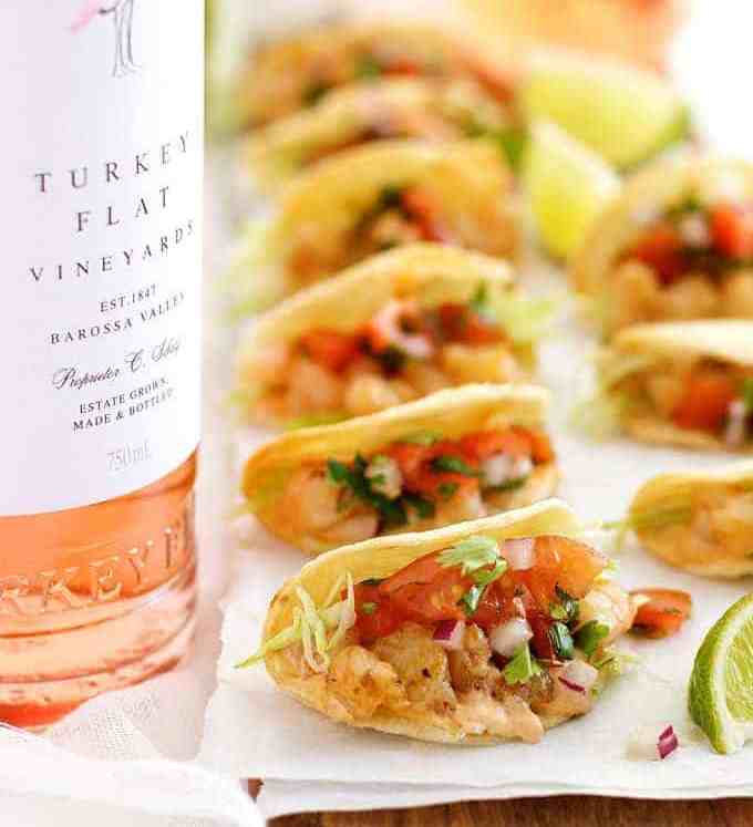 Prawn / Shrimp Taco Appetizers with Turkey Flat rosé