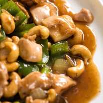 Close up of takeout style Cashew Chicken