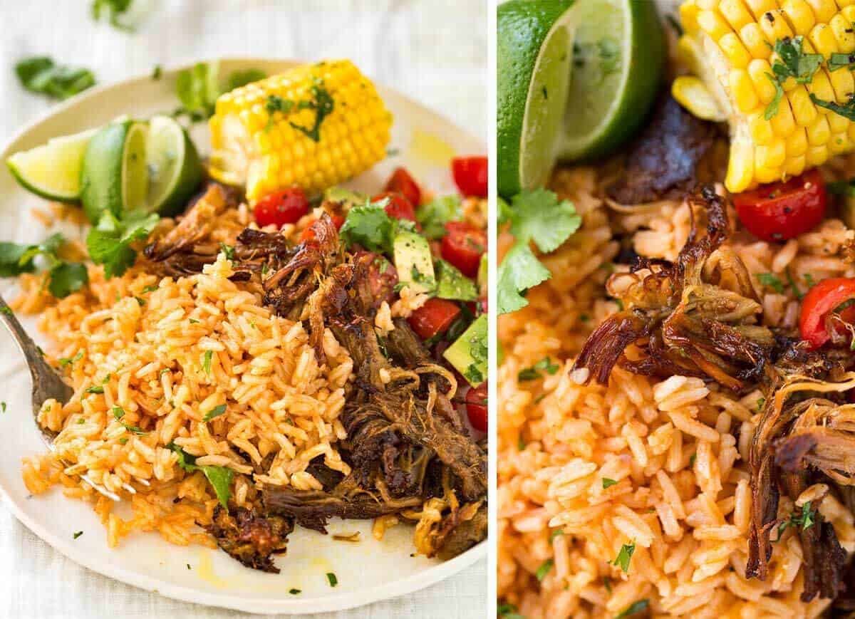 Mexican Red Rice and Pork Carnitas