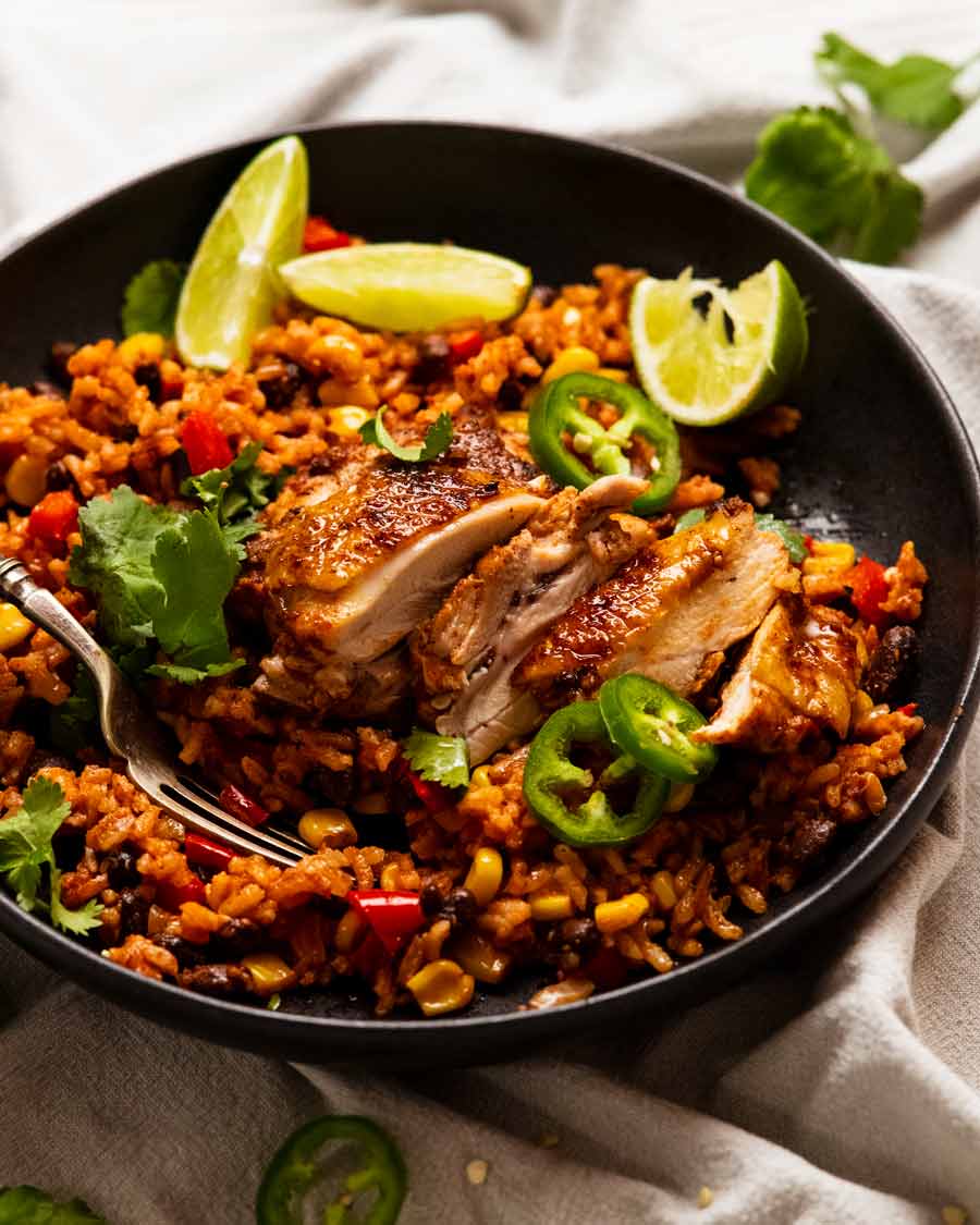 Serving One Pot Mexican Chicken and Rice
