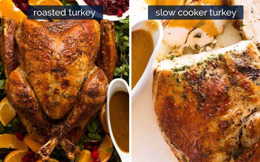 Roasted turkey and slow cooker turkey with gravy