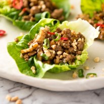 San Choy Bow - Chinese Lettuce Wraps on a plate ready to be eaten