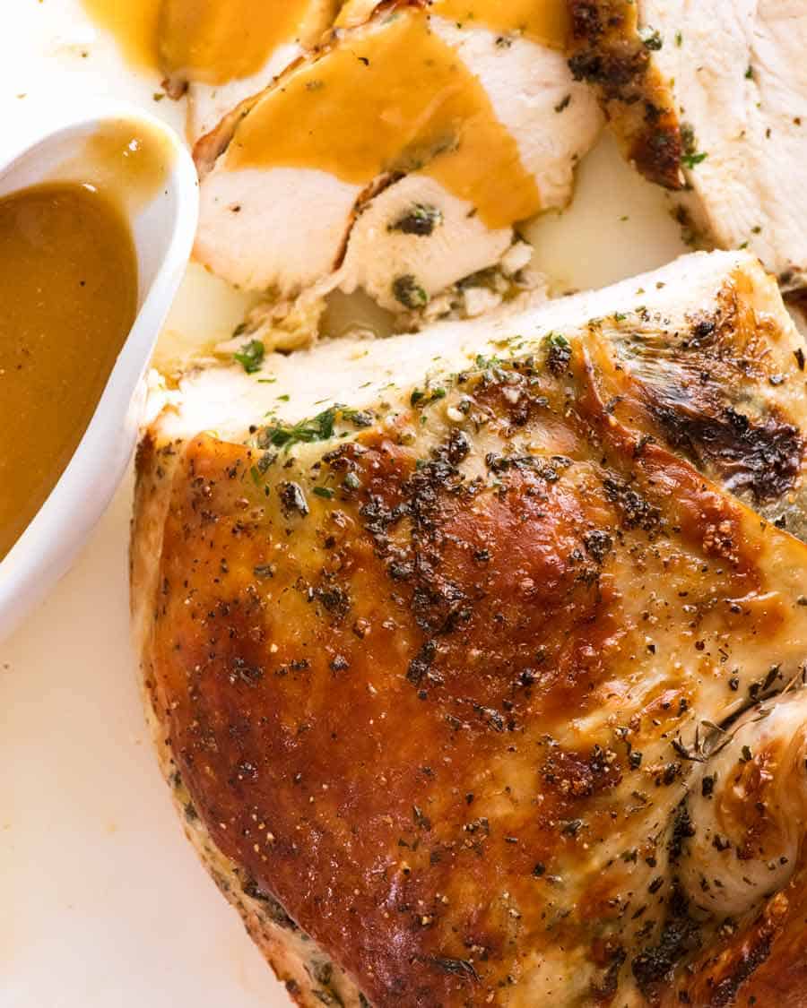 Overhead photo of Garlic Herb Slow Cooker Turkey Breast