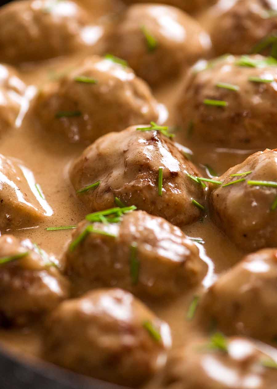 Close up of Swedish Meatballs in a skillet
