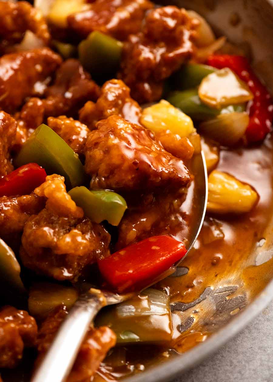 Close up of freshly cooked Sweet and Sour Pork